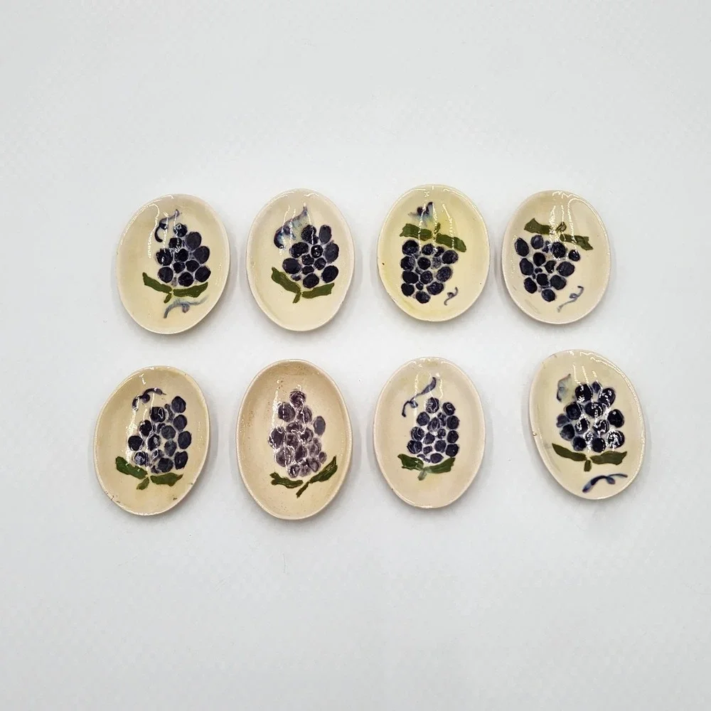 Vintage Hand Painted Ceramic Salt Cellars Purple Grapes Trinket Dishes Lot of 8